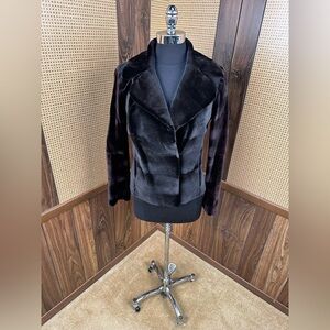POLOGEORGIS MICHAEL KORS BLACK & BROWN SHEARED MINK FUR COAT JACKET SIZE SMALL